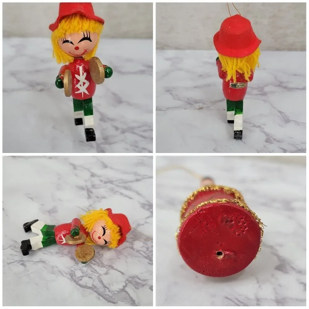 Vintage Colorful Wooden and Metal Christmas Ornaments Set